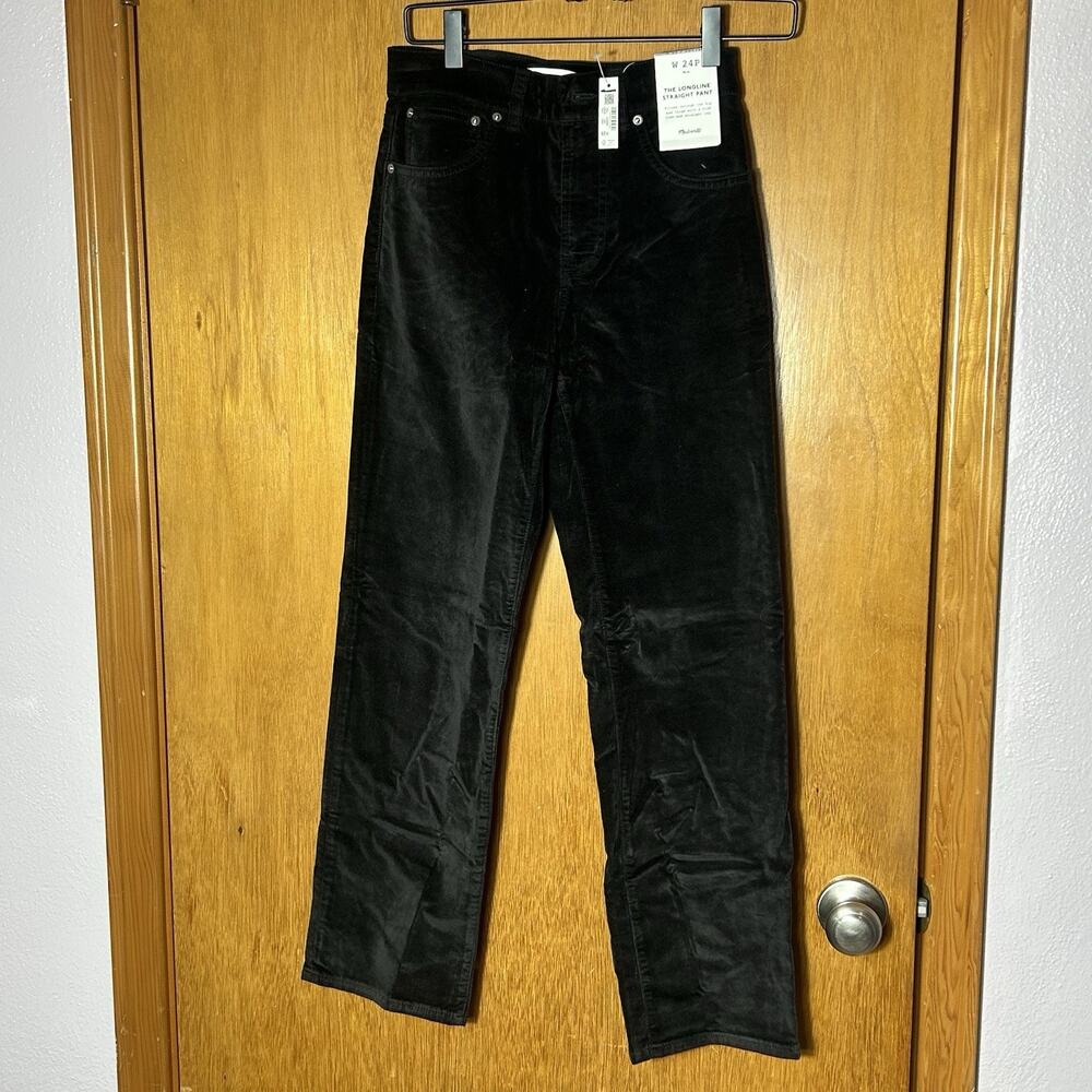 Madewell The Petite Longline Straight Pants in Velvet Size 24P Jet Black NEW